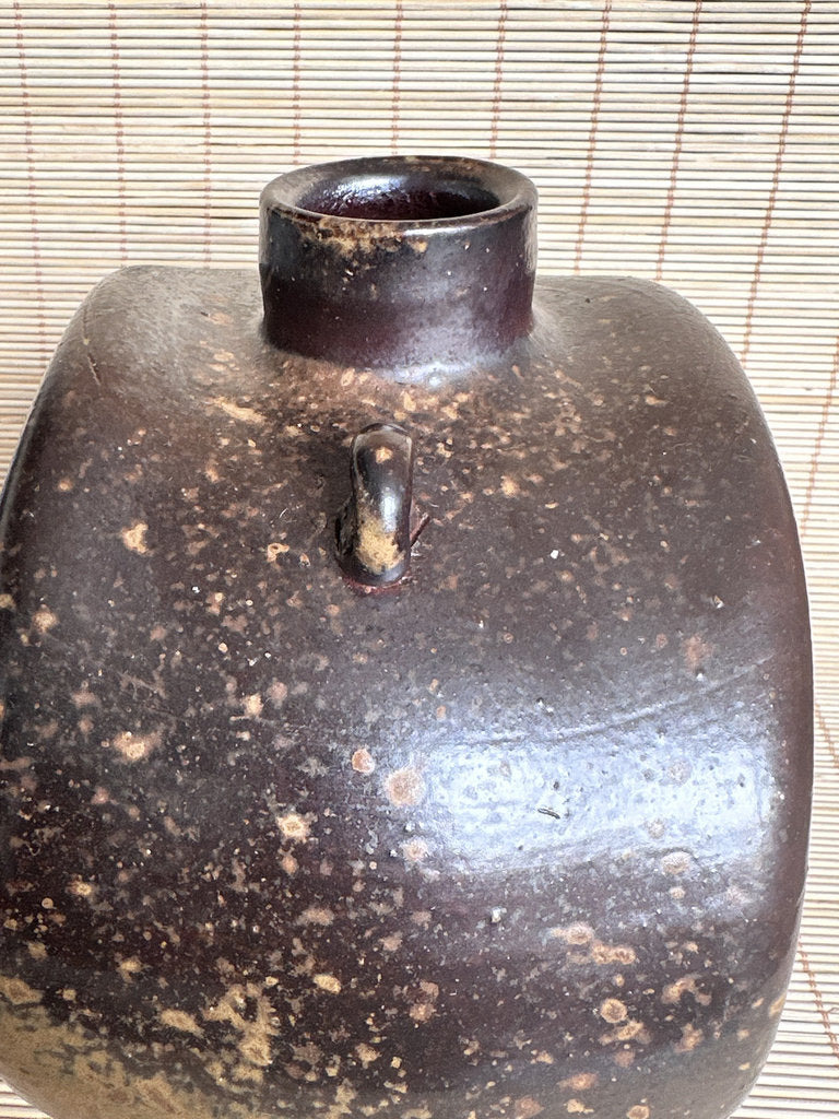 Vintage Japanese Bizen Ware Flask Vase, Inomata Masaaki, Signed Stoneware