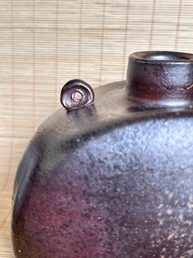 Vintage Japanese Bizen Ware Flask Vase, Inomata Masaaki, Signed Stoneware