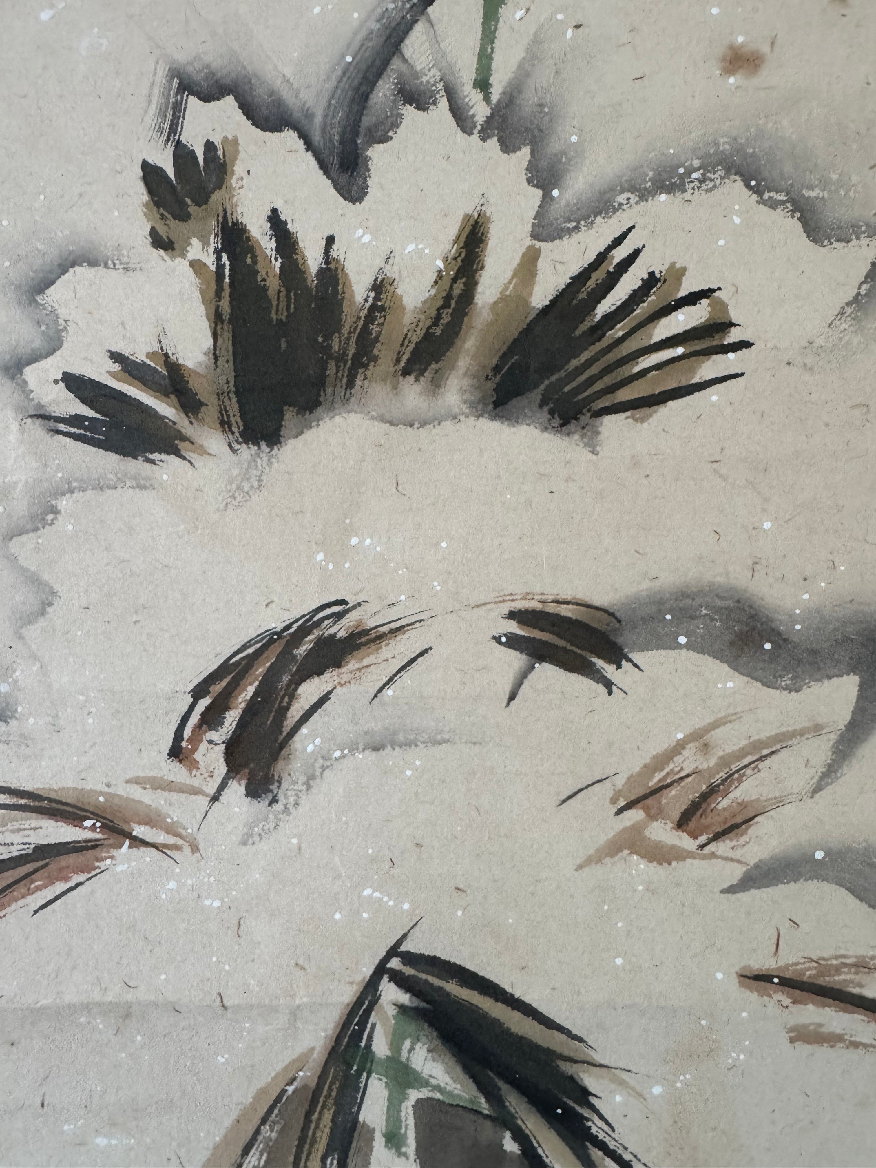 Japanese Bird and Flower Kakemono – Hand-Painted Kacho-ga Sumi-e Hanging Scroll