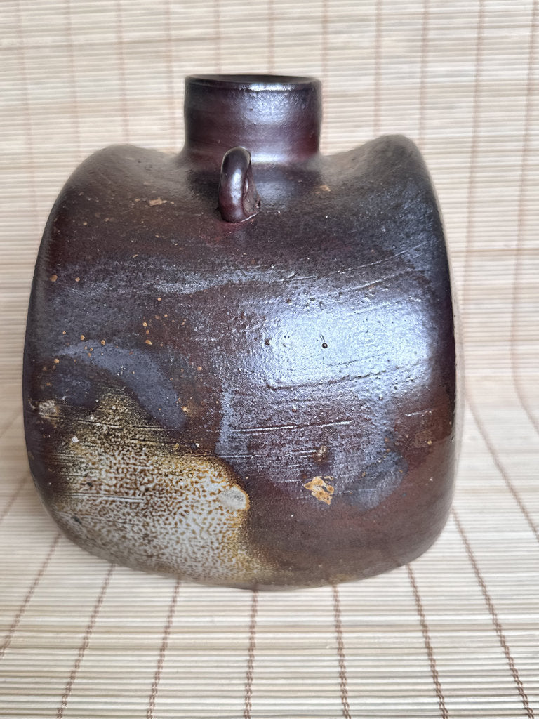 Vintage Japanese Bizen Ware Flask Vase, Inomata Masaaki, Signed Stoneware