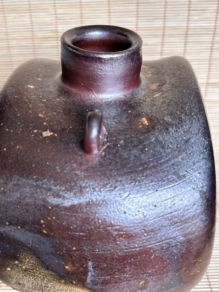 Vintage Japanese Bizen Ware Flask Vase, Inomata Masaaki, Signed Stoneware