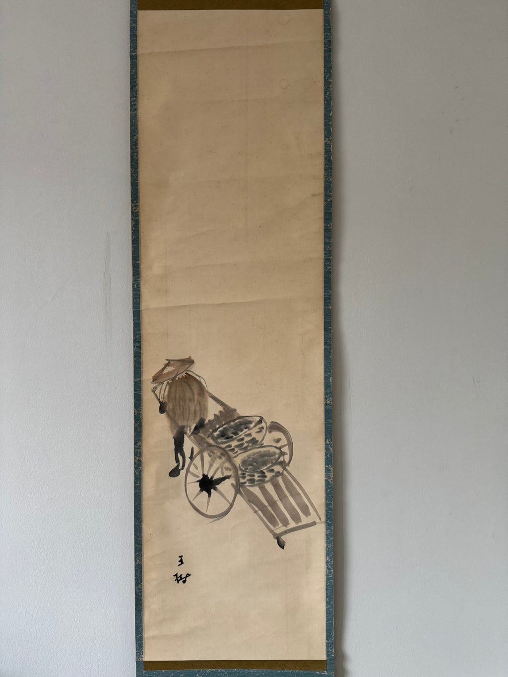 Japanese Kakemono – Hand-Painted Zen Folk Ink Hanging Scroll