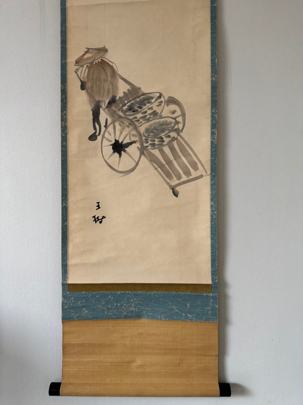 Japanese Kakemono – Hand-Painted Zen Folk Ink Hanging Scroll