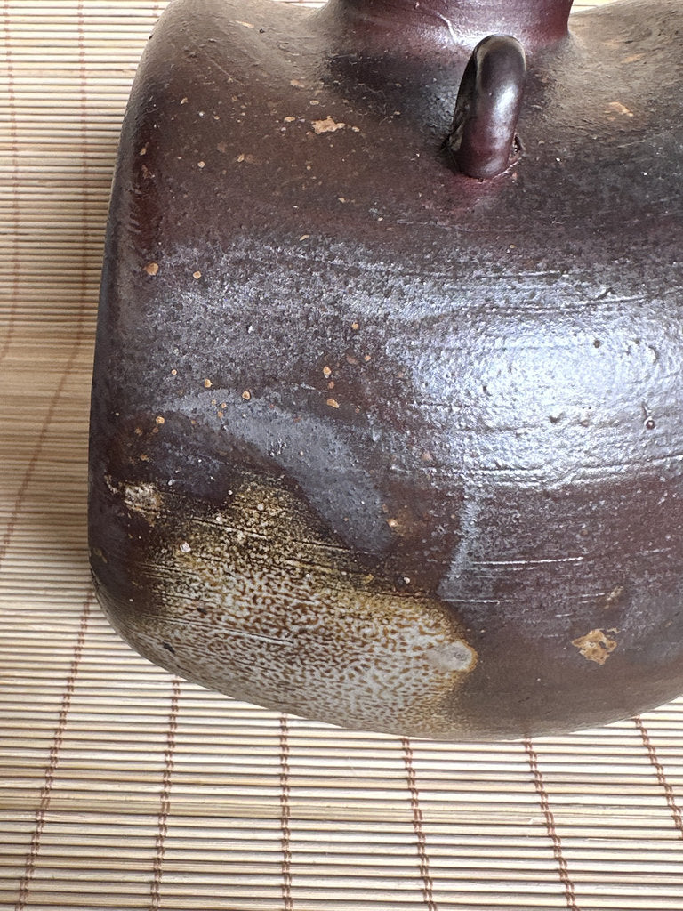 Vintage Japanese Bizen Ware Flask Vase, Inomata Masaaki, Signed Stoneware