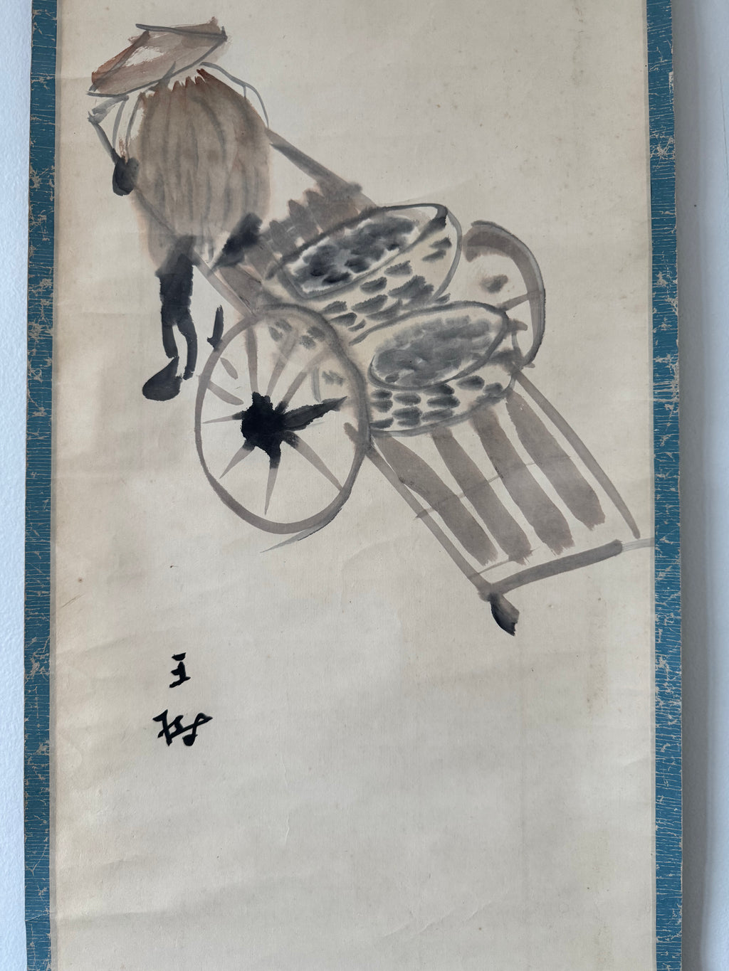 Japanese Kakemono – Hand-Painted Zen Folk Ink Hanging Scroll