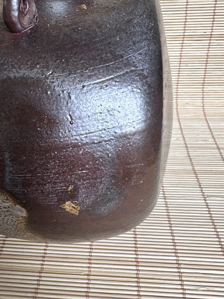Vintage Japanese Bizen Ware Flask Vase, Inomata Masaaki, Signed Stoneware