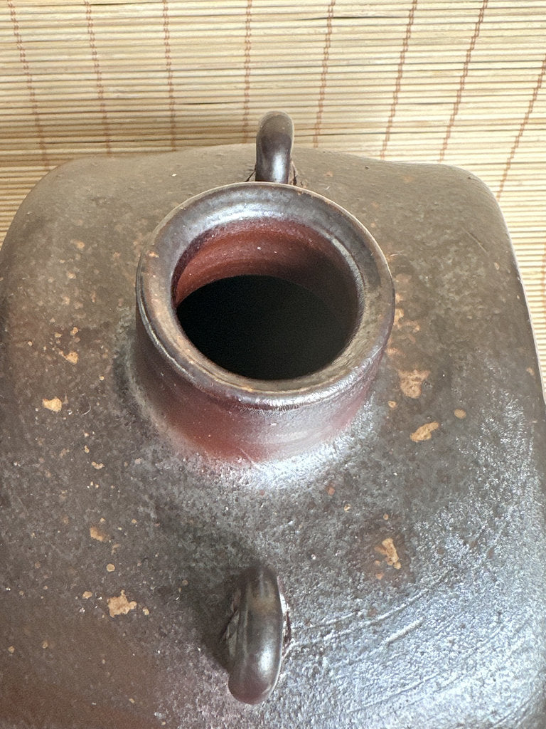 Vintage Japanese Bizen Ware Flask Vase, Inomata Masaaki, Signed Stoneware