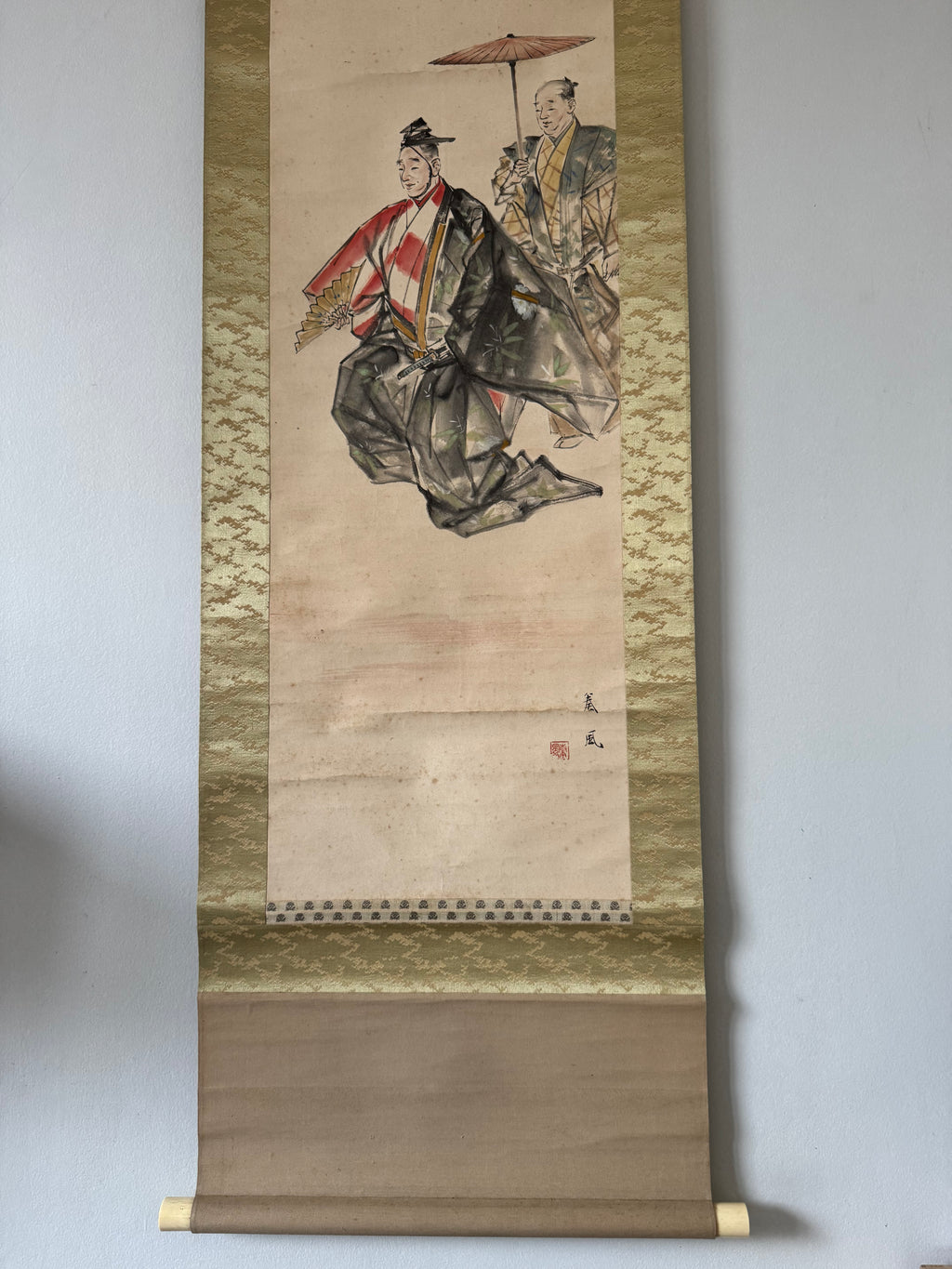 Japanese Samurai Figure Kakemono – Hand-Painted Edo Period Style Hanging Scroll
