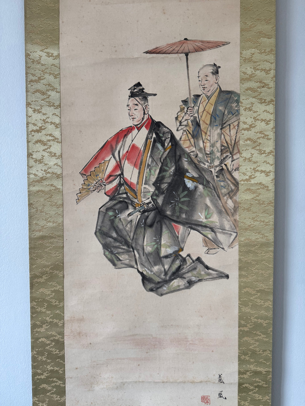 Japanese Samurai Figure Kakemono – Hand-Painted Edo Period Style Hanging Scroll