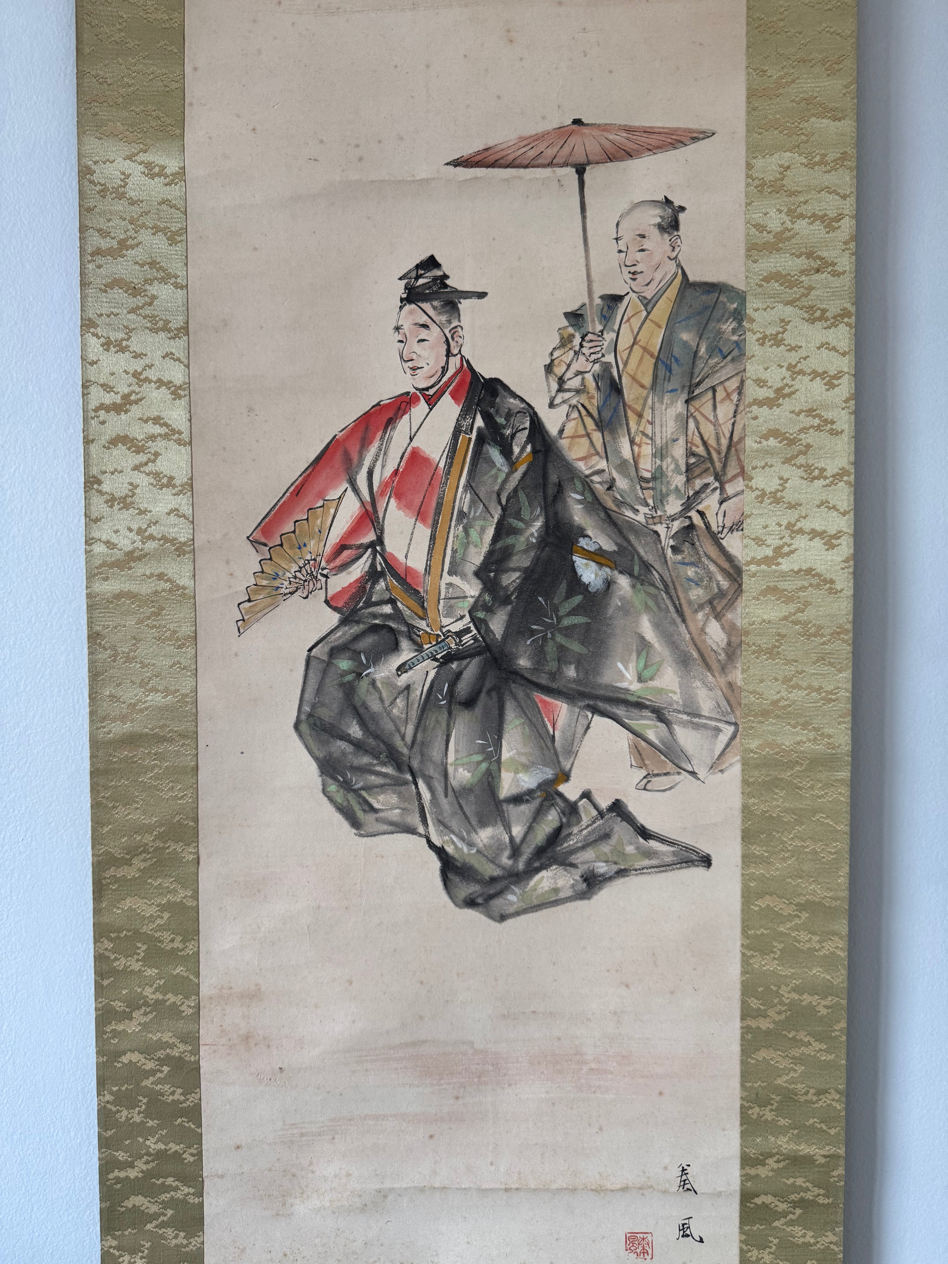 Japanese Samurai Figure Kakemono – Hand-Painted Edo Period Style Hanging Scroll
