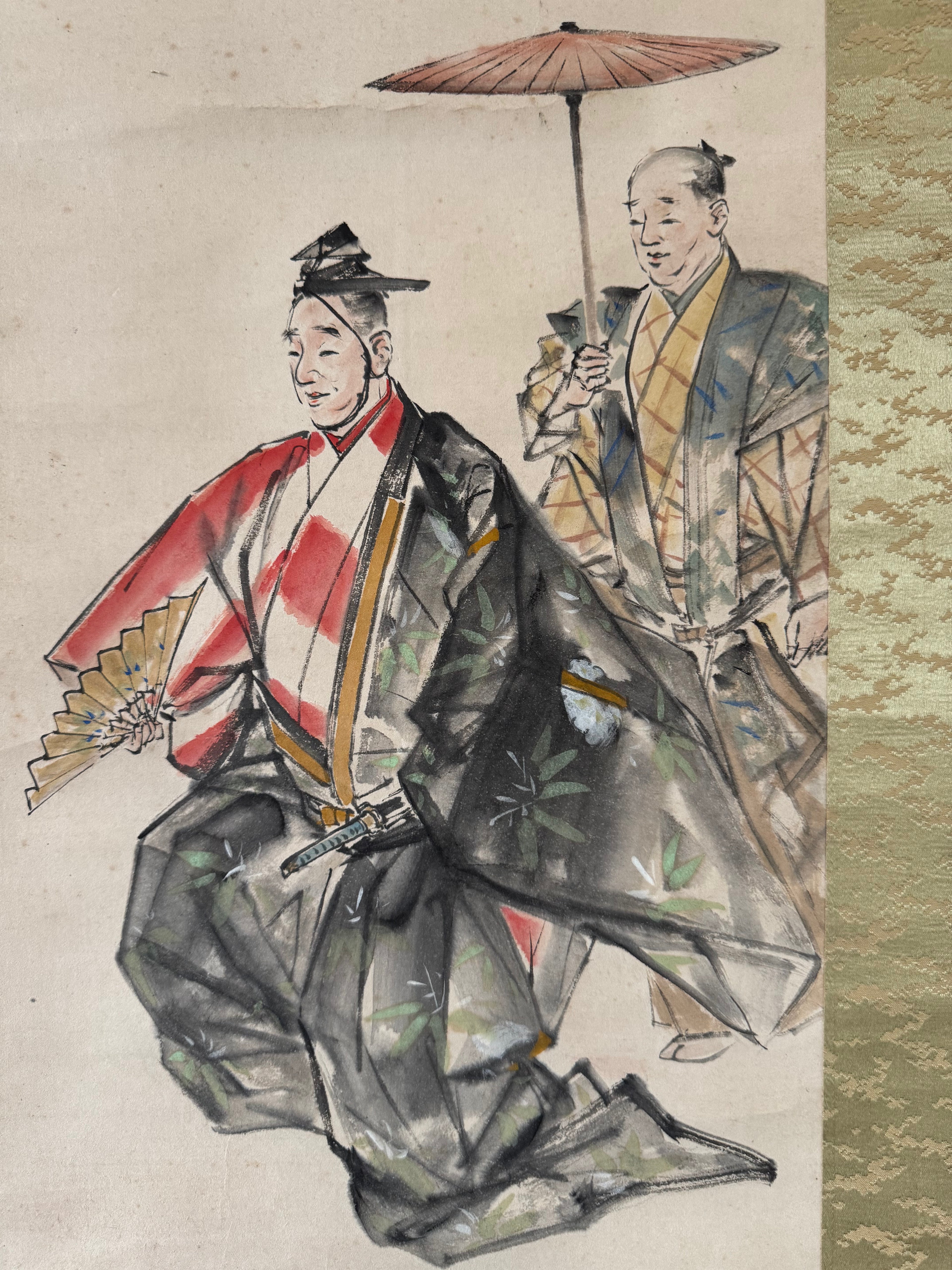 Japanese Samurai Figure Kakemono – Hand-Painted Edo Period Style Hanging Scroll