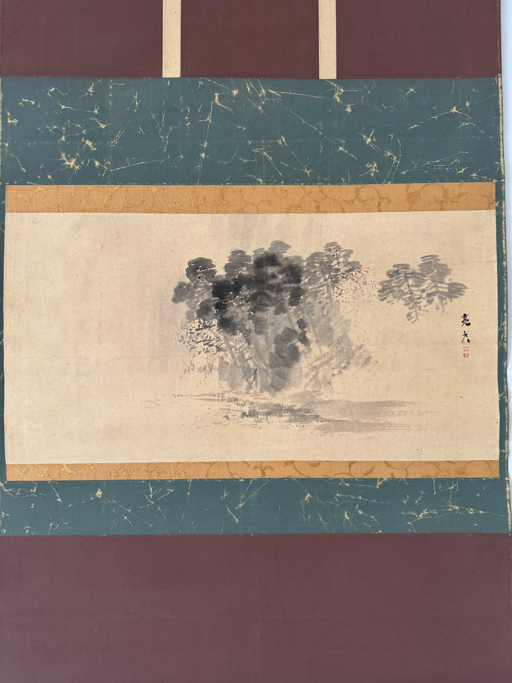 Japanese Zen Ink Landscape Kakemono - Hand-Painted Sumi-e Scroll, Edo-Meiji Style