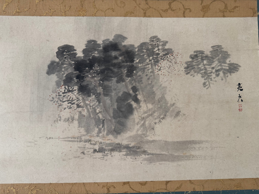 Japanese Zen Ink Landscape Kakemono - Hand-Painted Sumi-e Scroll, Edo-Meiji Style