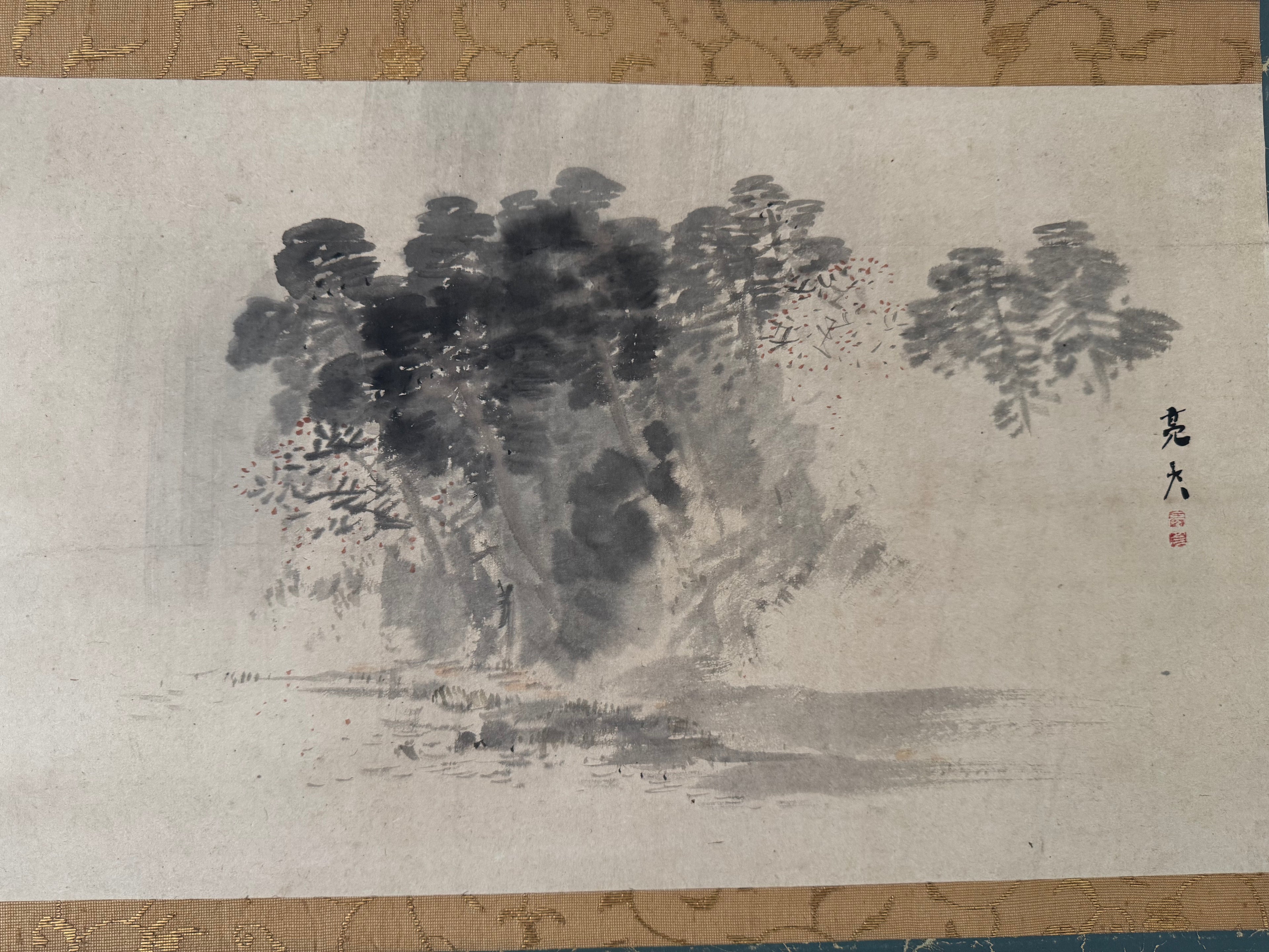 Japanese Zen Ink Landscape Kakemono - Hand-Painted Sumi-e Scroll, Edo-Meiji Style