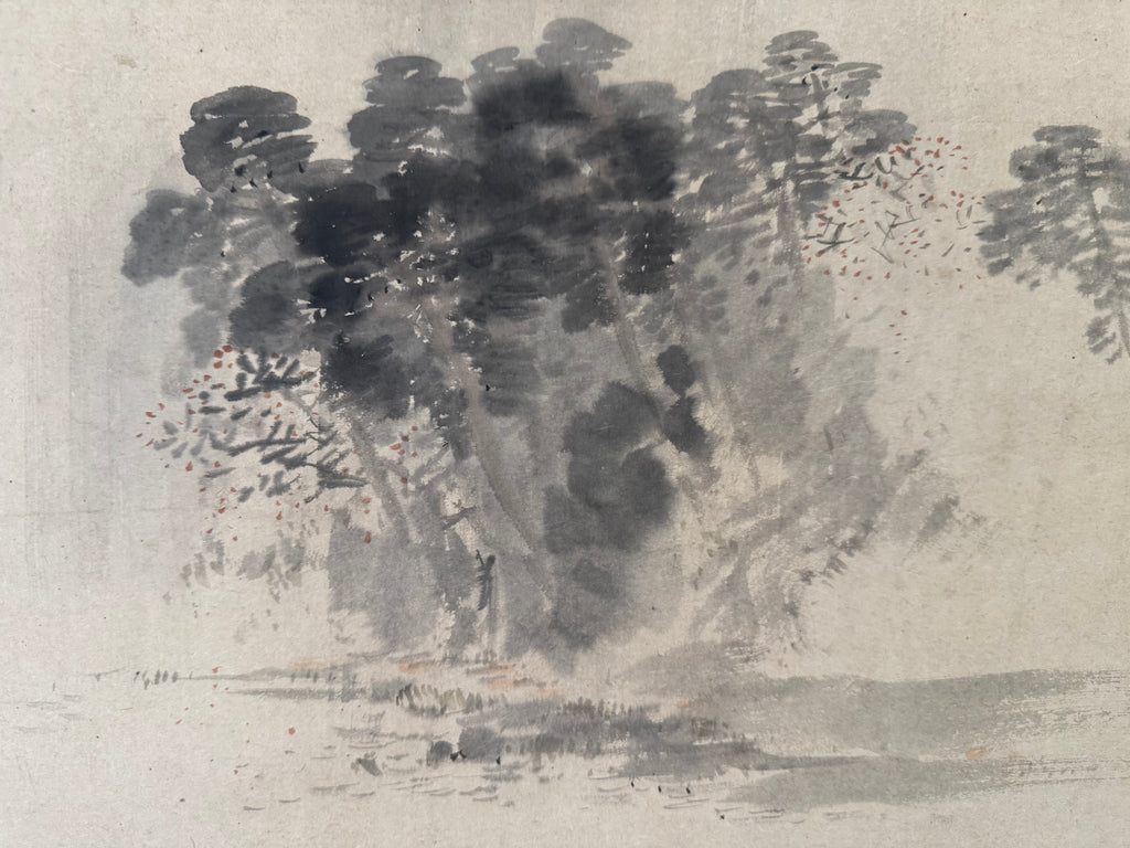 Japanese Zen Ink Landscape Kakemono - Hand-Painted Sumi-e Scroll, Edo-Meiji Style