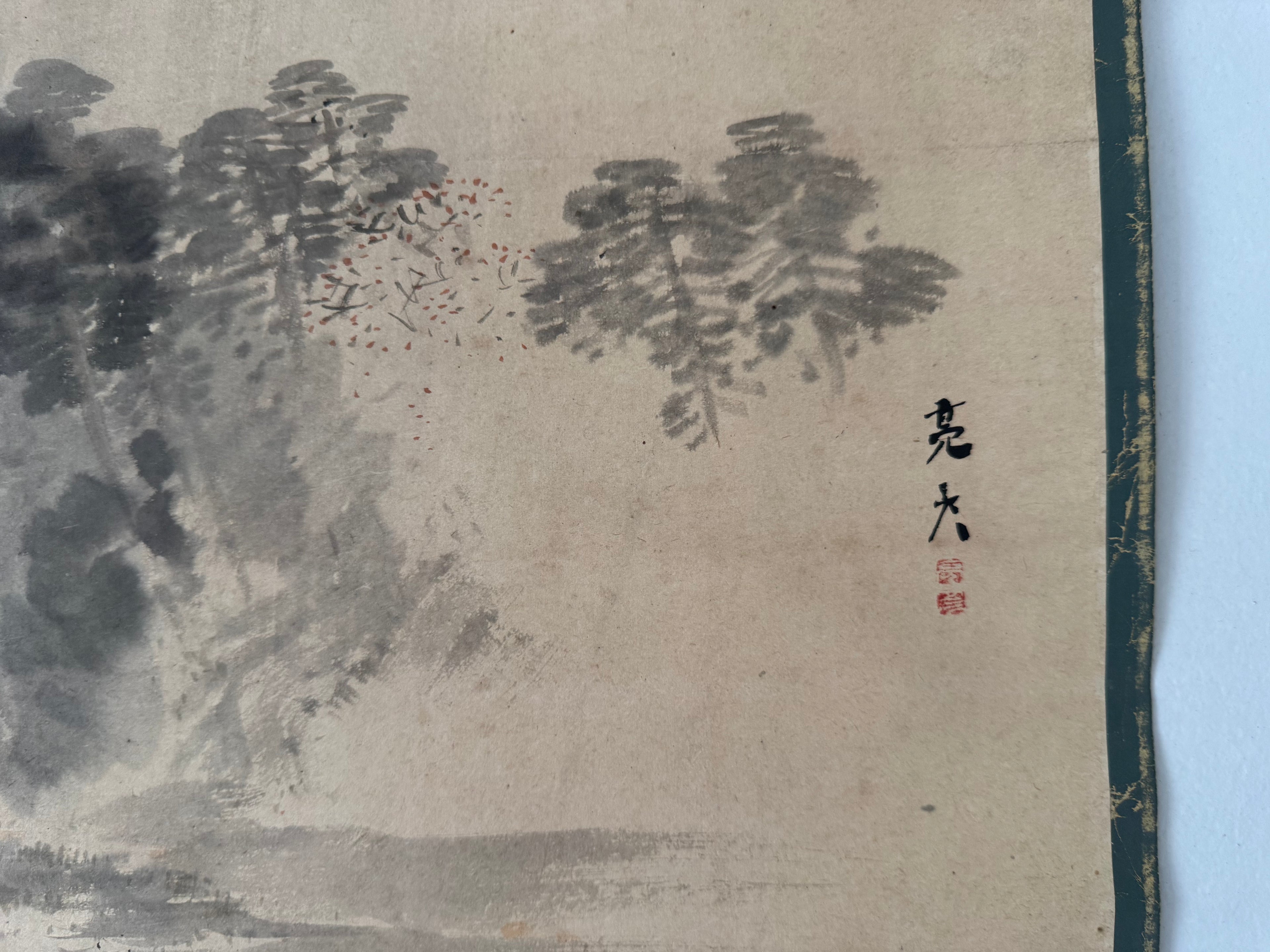 Japanese Zen Ink Landscape Kakemono - Hand-Painted Sumi-e Scroll, Edo-Meiji Style