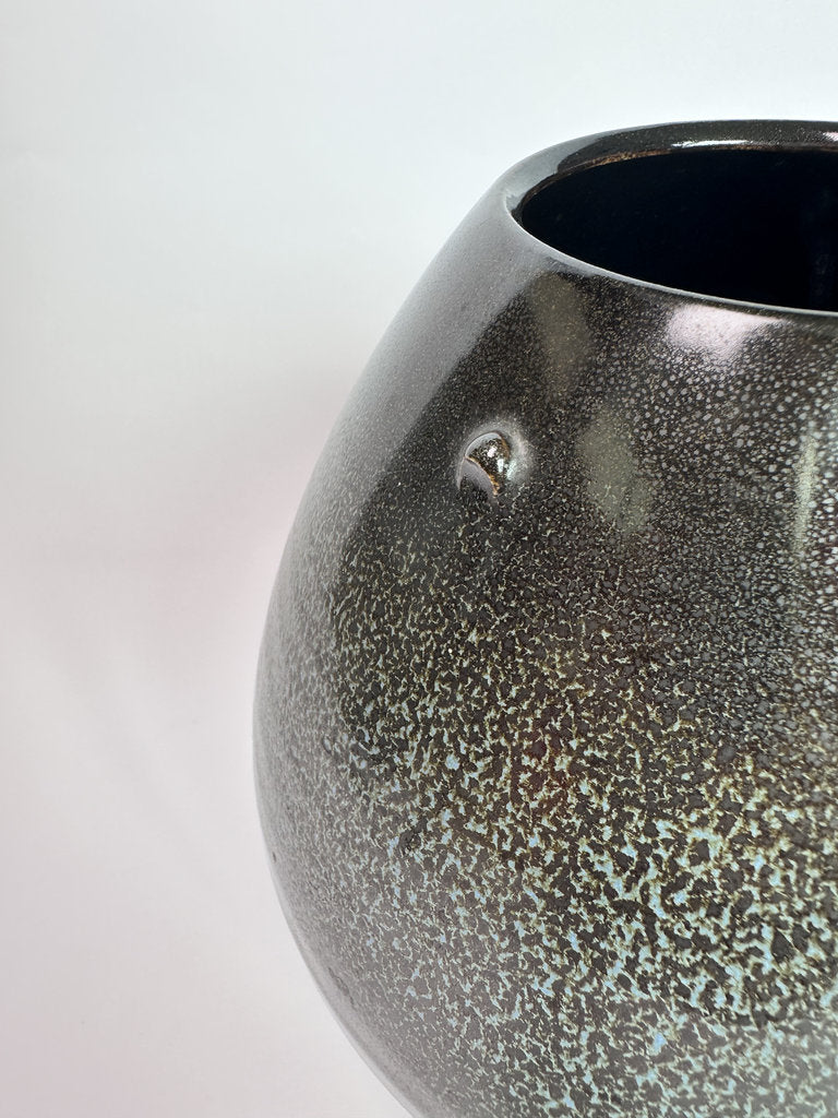 Vintage Japanese Yuteki Tenmoku Vase, Silver Oil Spot Glaze, Studio Pottery