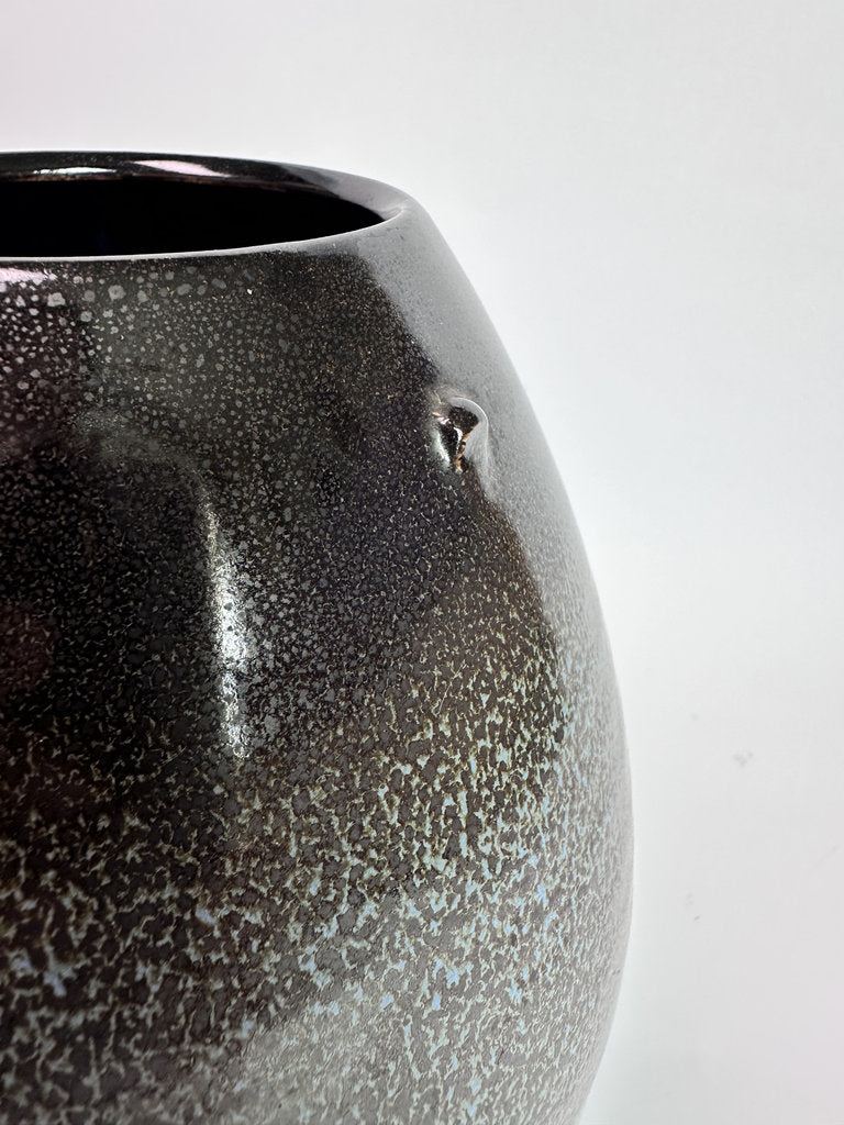 Vintage Japanese Yuteki Tenmoku Vase, Silver Oil Spot Glaze, Studio Pottery