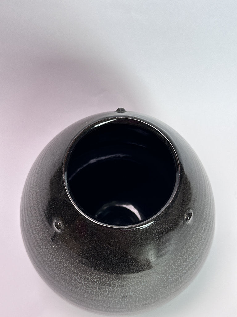 Vintage Japanese Yuteki Tenmoku Vase, Silver Oil Spot Glaze, Studio Pottery