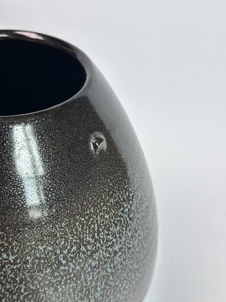 Vintage Japanese Yuteki Tenmoku Vase, Silver Oil Spot Glaze, Studio Pottery