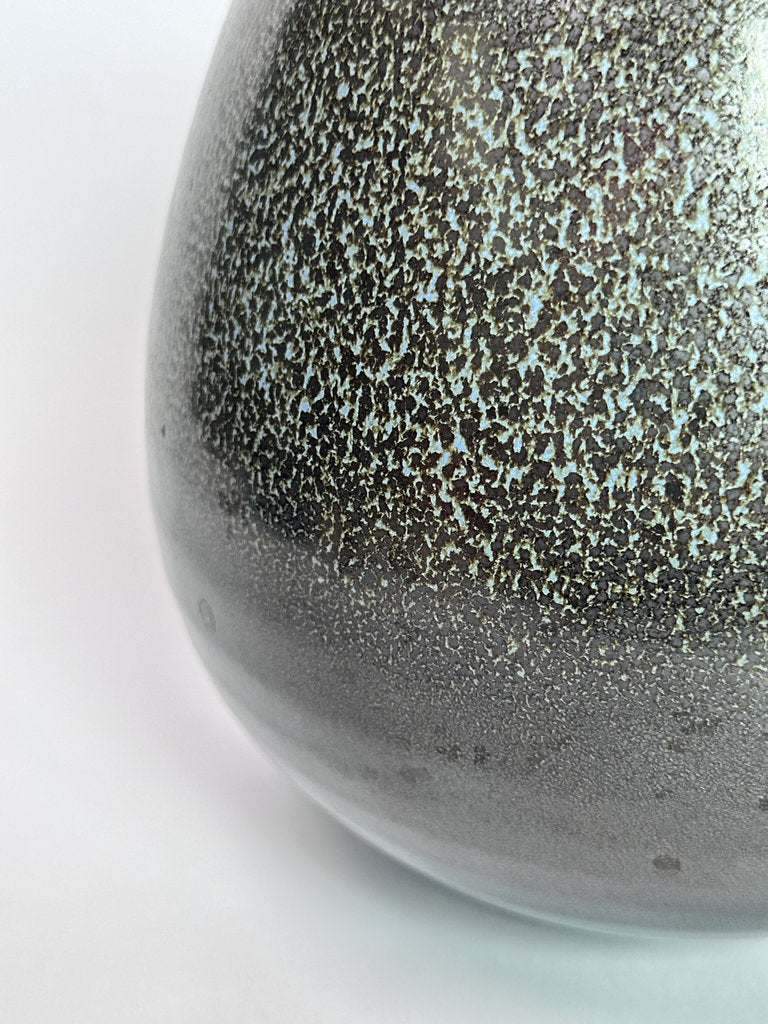 Vintage Japanese Yuteki Tenmoku Vase, Silver Oil Spot Glaze, Studio Pottery