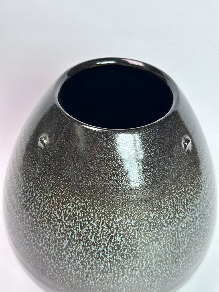 Vintage Japanese Yuteki Tenmoku Vase, Silver Oil Spot Glaze, Studio Pottery