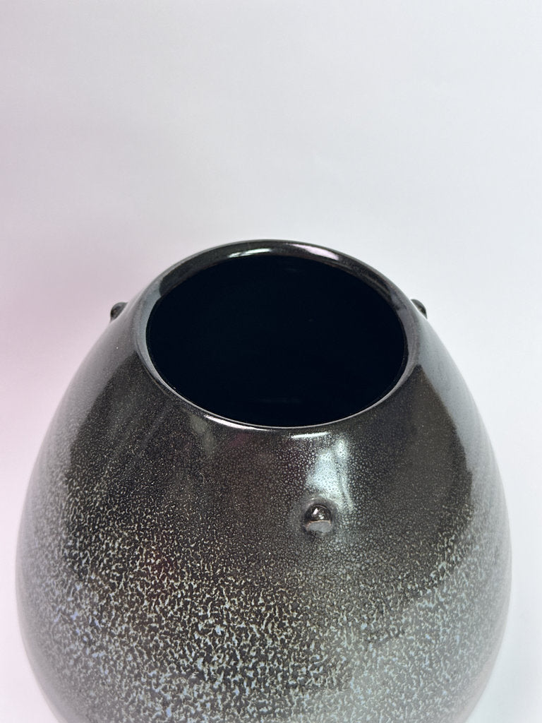 Vintage Japanese Yuteki Tenmoku Vase, Silver Oil Spot Glaze, Studio Pottery