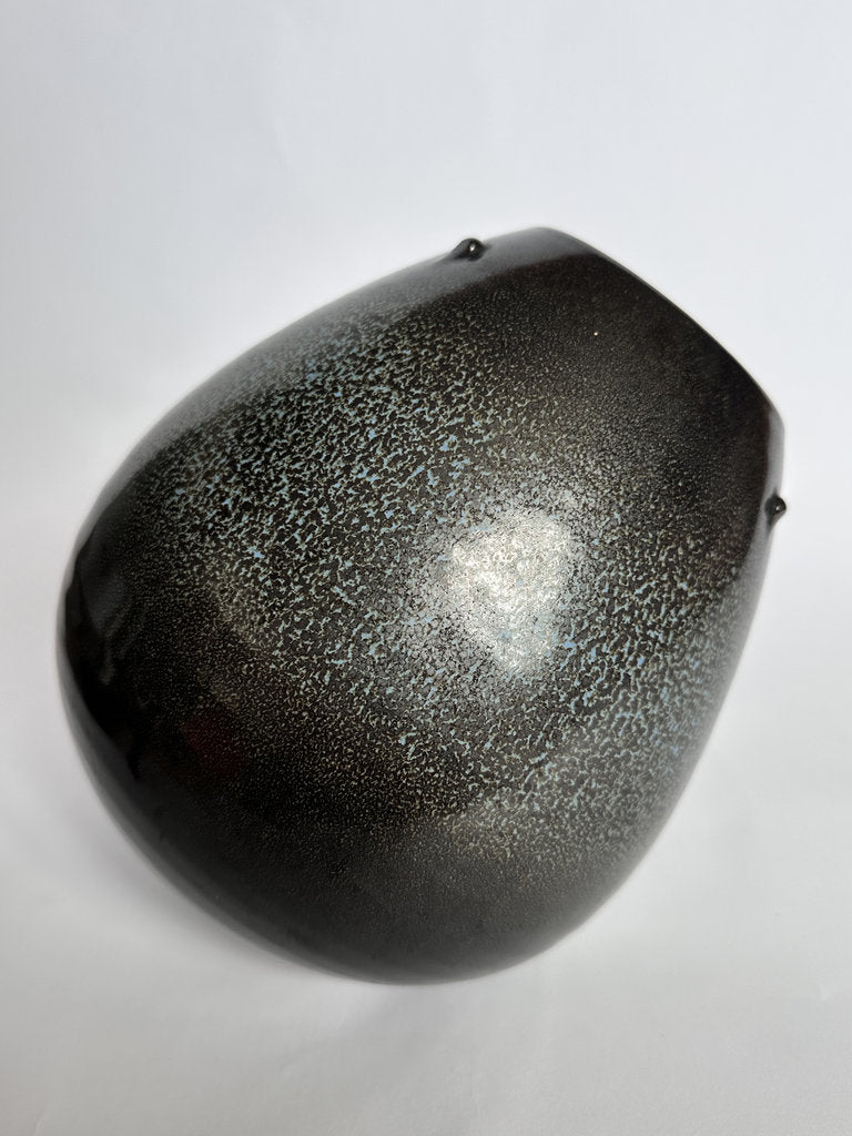 Vintage Japanese Yuteki Tenmoku Vase, Silver Oil Spot Glaze, Studio Pottery
