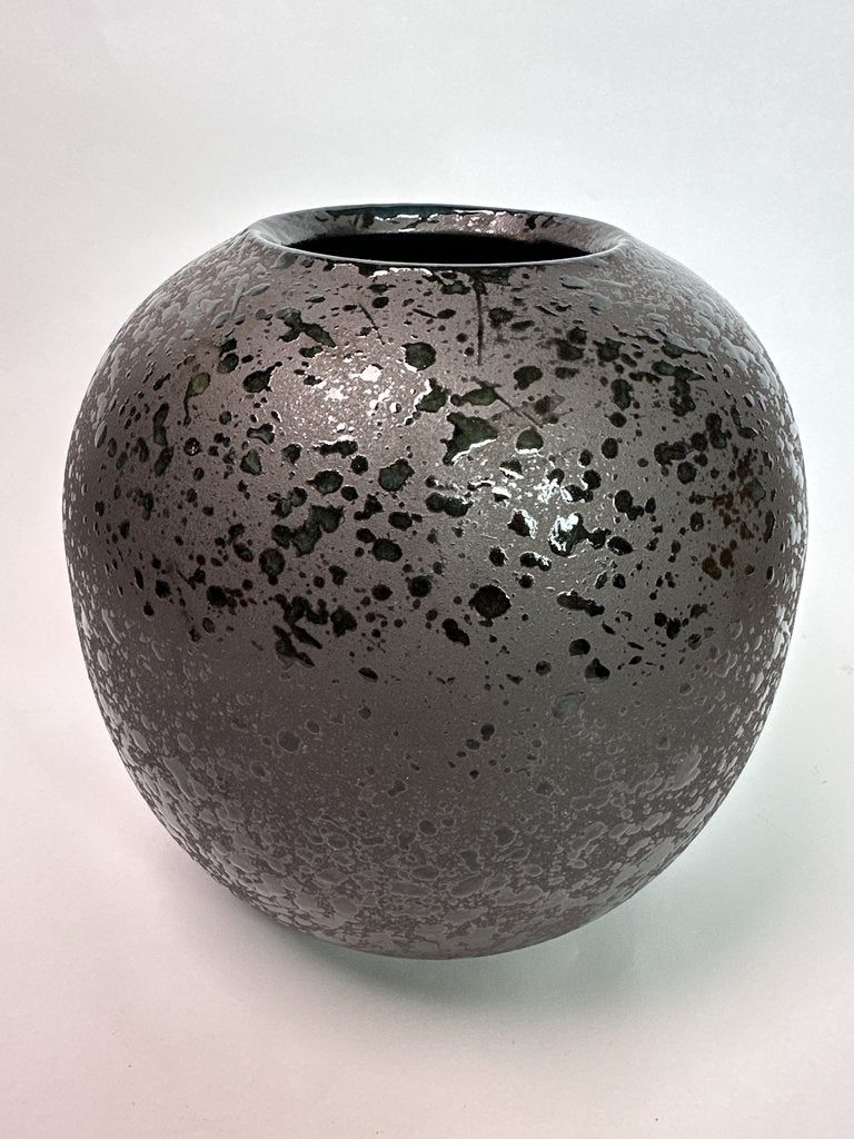Vintage Japanese Ceramic Vase, Plum Blossom Gold Accent, Speckled Glaze Art