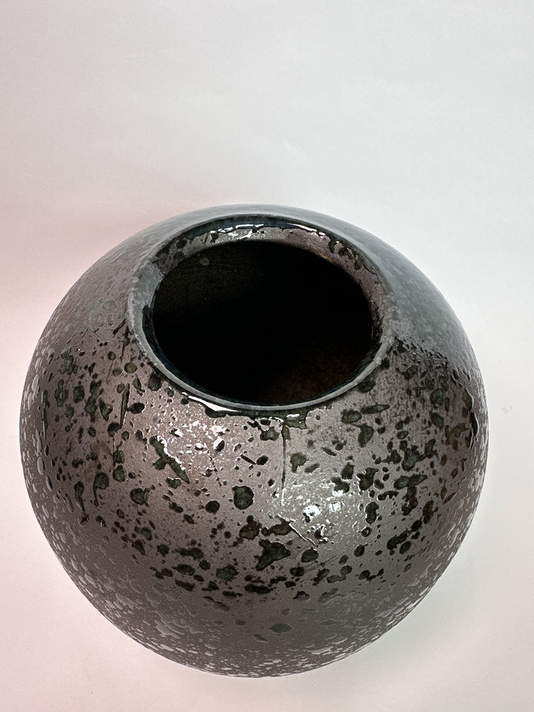 Vintage Japanese Ceramic Vase, Plum Blossom Gold Accent, Speckled Glaze Art