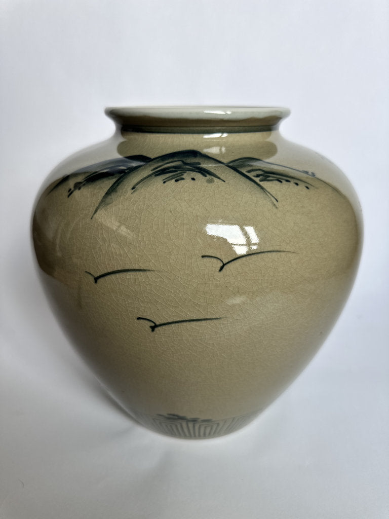 Vintage Japanese Ceramic Jar, Retirement Gift Inscription, Sansui Landscape Vase