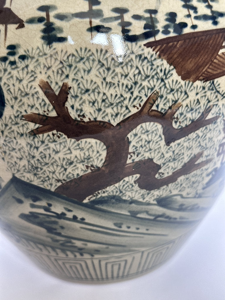 Vintage Japanese Ceramic Jar, Retirement Gift Inscription, Sansui Landscape Vase