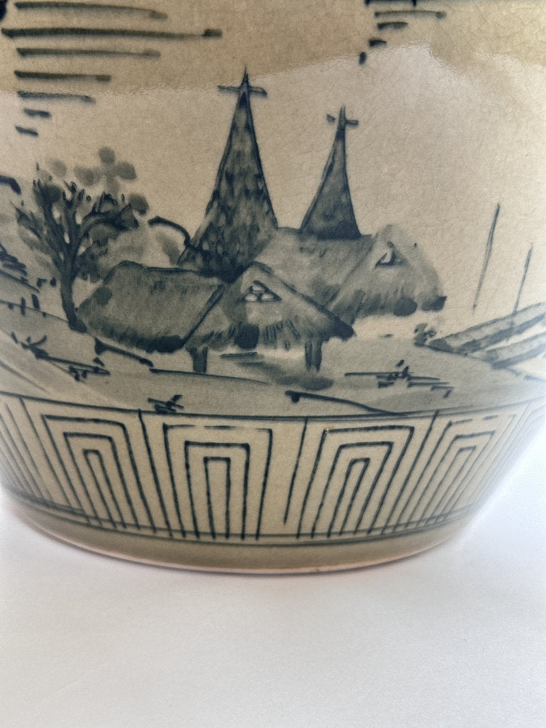 Vintage Japanese Ceramic Jar, Retirement Gift Inscription, Sansui Landscape Vase
