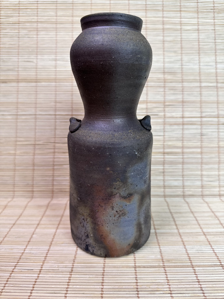 Vintage Bizen Ware Hanaire Vase, Sangiri Fired Stoneware, Signed Kaneshige Ritouen Kiln