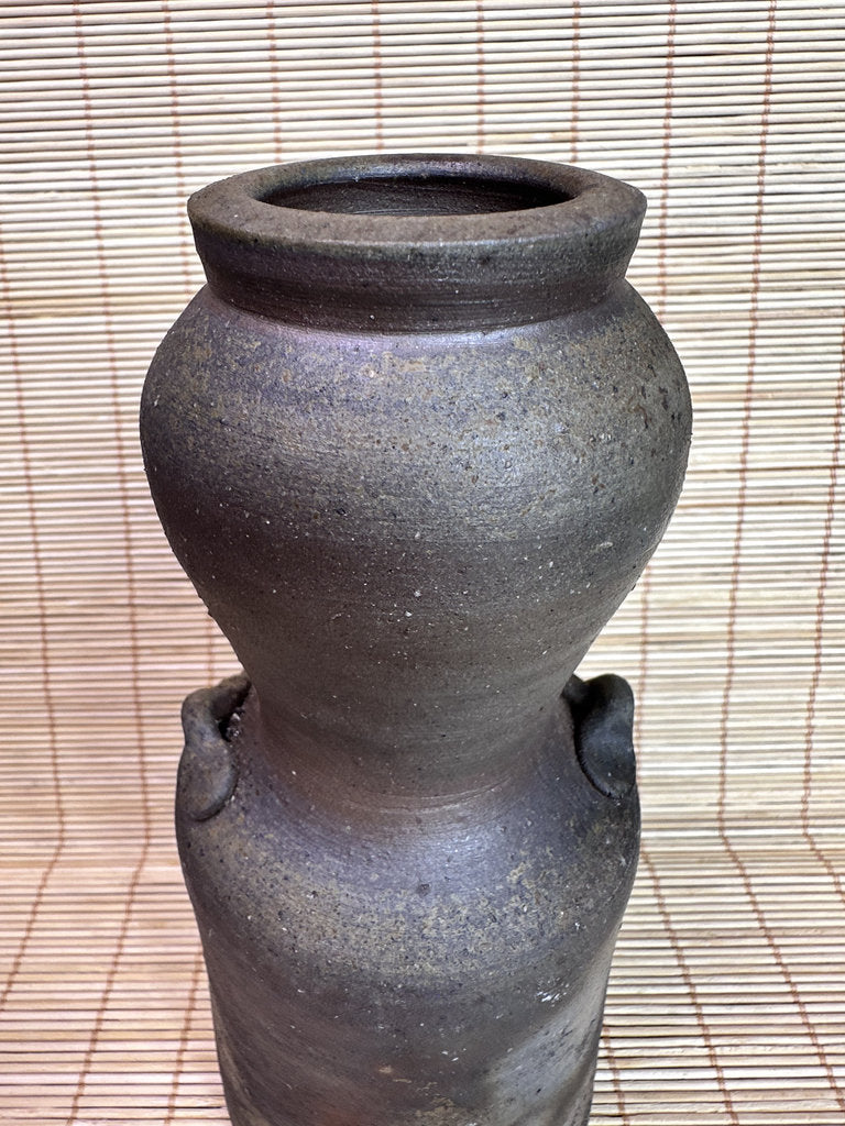 Vintage Bizen Ware Hanaire Vase, Sangiri Fired Stoneware, Signed Kaneshige Ritouen Kiln
