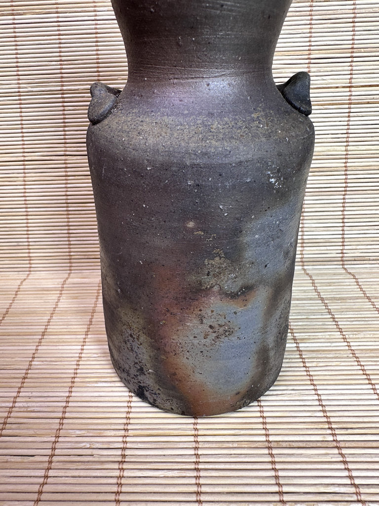 Vintage Bizen Ware Hanaire Vase, Sangiri Fired Stoneware, Signed Kaneshige Ritouen Kiln