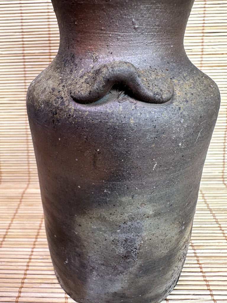 Vintage Bizen Ware Hanaire Vase, Sangiri Fired Stoneware, Signed Kaneshige Ritouen Kiln