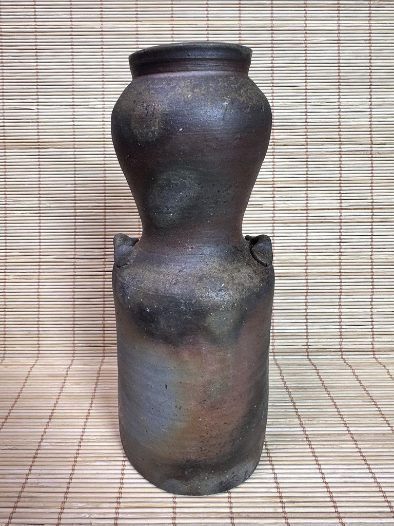 Vintage Bizen Ware Hanaire Vase, Sangiri Fired Stoneware, Signed Kaneshige Ritouen Kiln