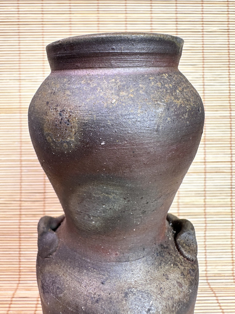 Vintage Bizen Ware Hanaire Vase, Sangiri Fired Stoneware, Signed Kaneshige Ritouen Kiln