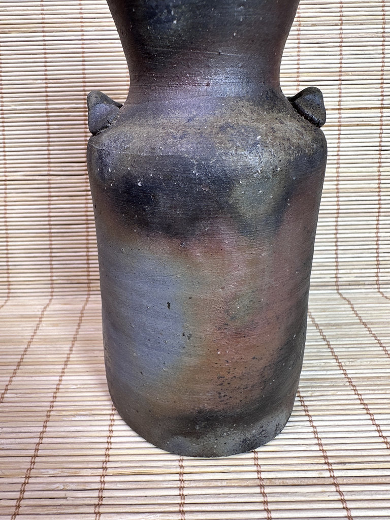 Vintage Bizen Ware Hanaire Vase, Sangiri Fired Stoneware, Signed Kaneshige Ritouen Kiln