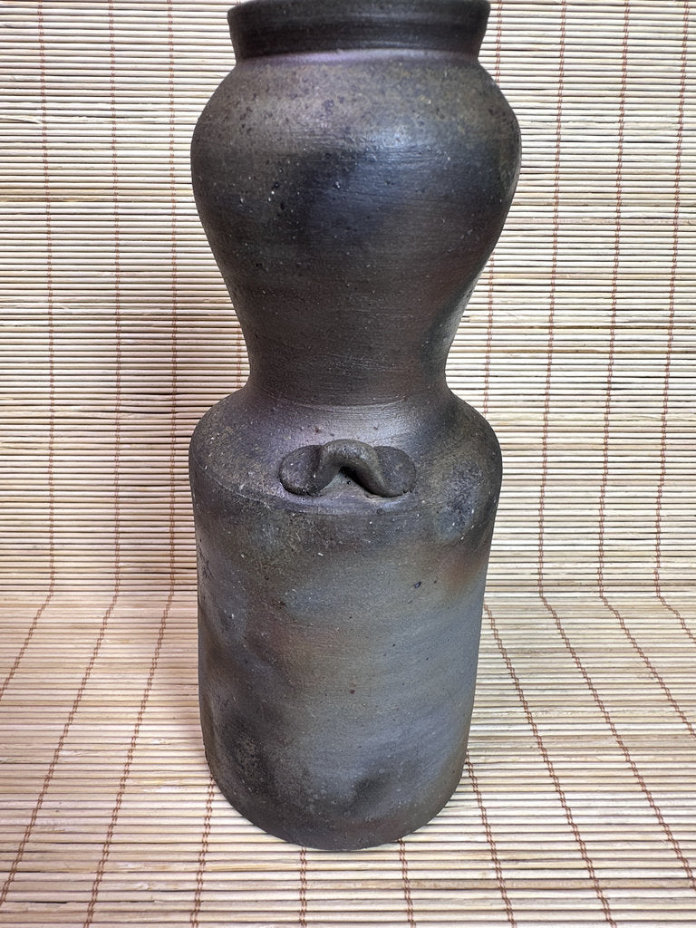 Vintage Bizen Ware Hanaire Vase, Sangiri Fired Stoneware, Signed Kaneshige Ritouen Kiln