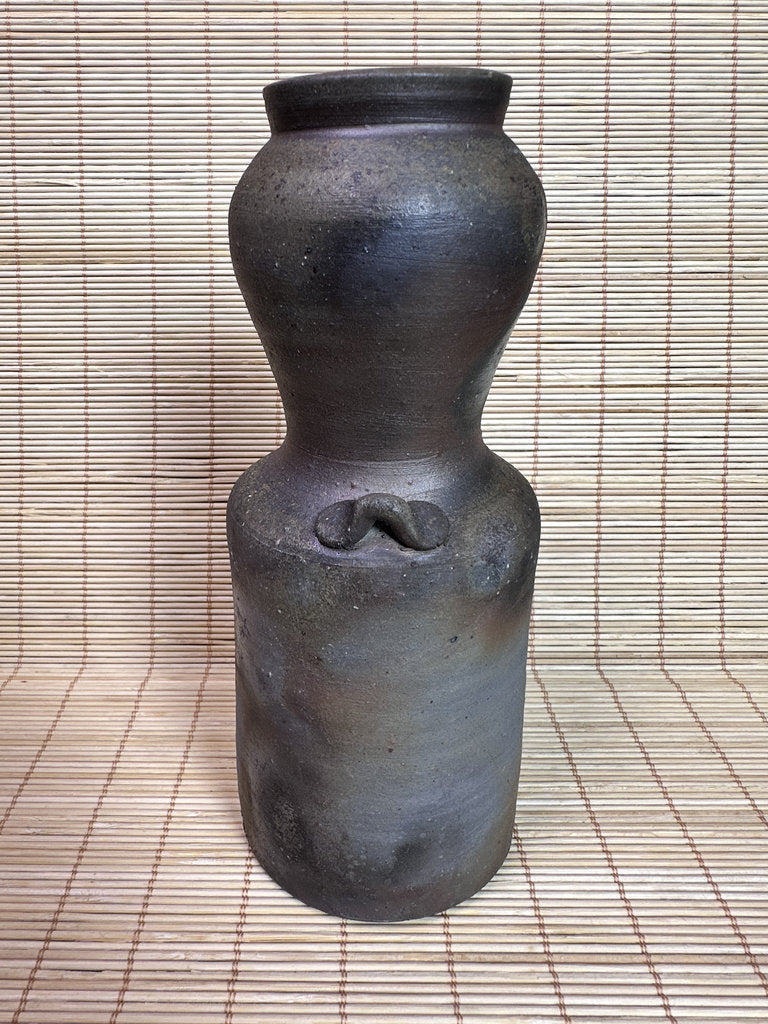 Vintage Bizen Ware Hanaire Vase, Sangiri Fired Stoneware, Signed Kaneshige Ritouen Kiln