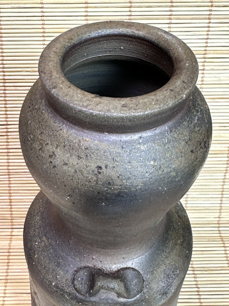 Vintage Bizen Ware Hanaire Vase, Sangiri Fired Stoneware, Signed Kaneshige Ritouen Kiln