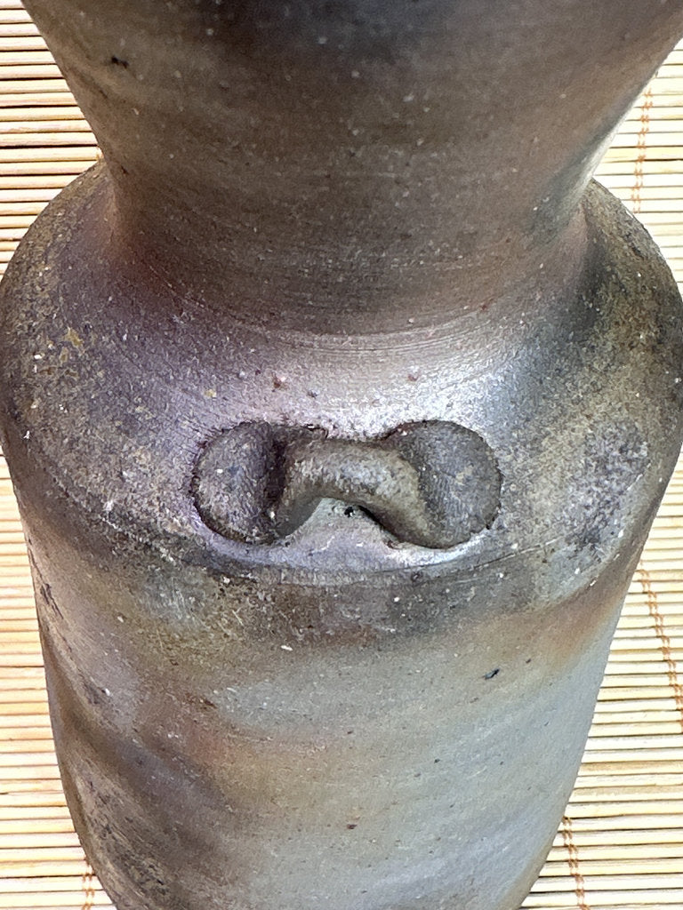 Vintage Bizen Ware Hanaire Vase, Sangiri Fired Stoneware, Signed Kaneshige Ritouen Kiln