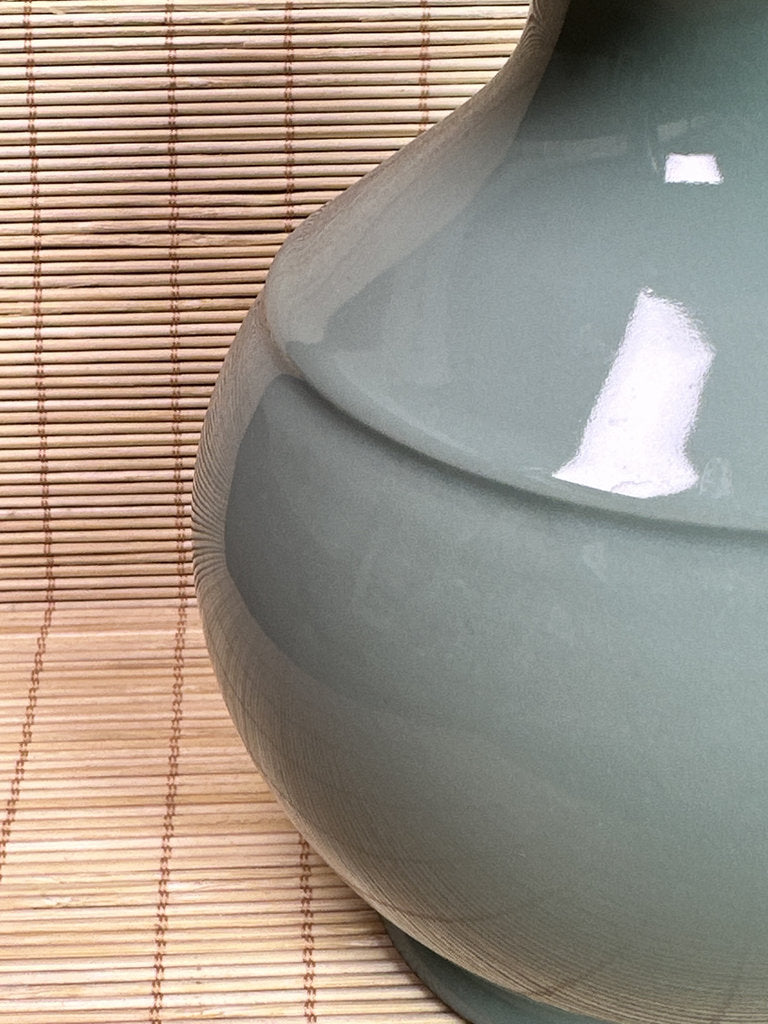 Vintage Japanese Celadon Vase, Seiji Glaze, Minimalist Kinuta Style