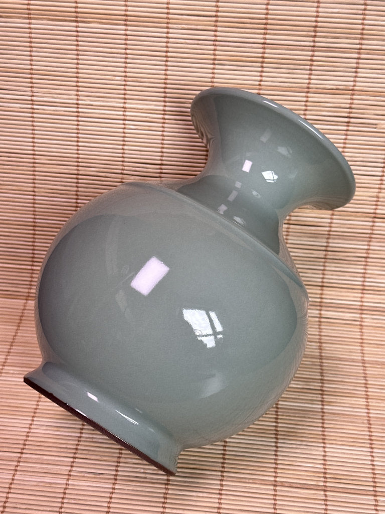 Vintage Japanese Celadon Vase, Seiji Glaze, Minimalist Kinuta Style