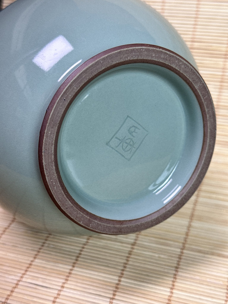 Vintage Japanese Celadon Vase, Seiji Glaze, Minimalist Kinuta Style