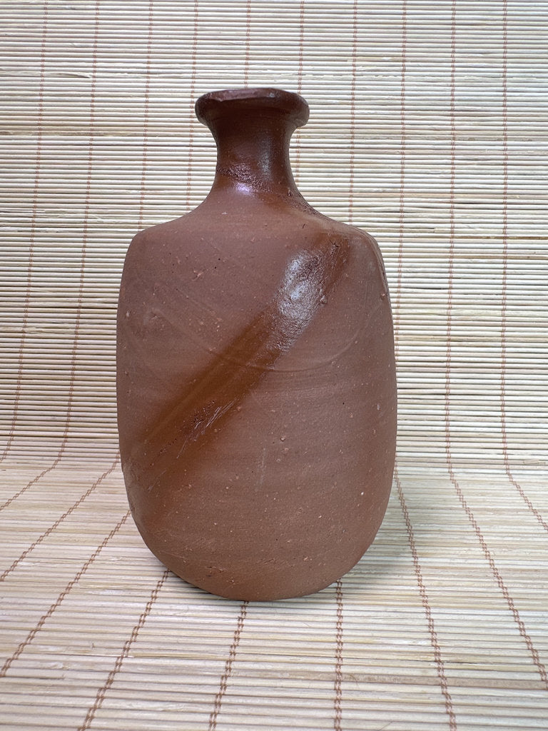 Vintage Japanese Bizen Sake Bottle Vase, Hidasuki Fire Mark, Unglazed Stoneware