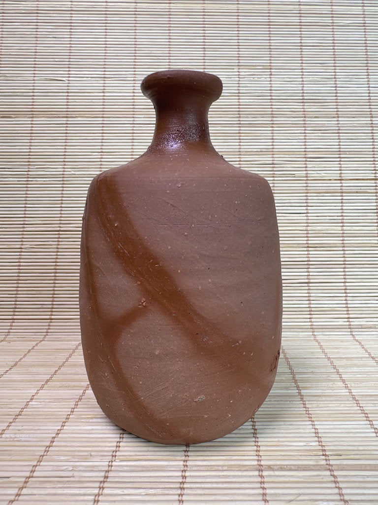 Vintage Japanese Bizen Sake Bottle Vase, Hidasuki Fire Mark, Unglazed Stoneware