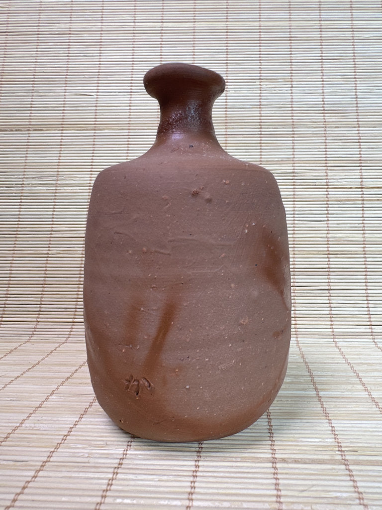 Vintage Japanese Bizen Sake Bottle Vase, Hidasuki Fire Mark, Unglazed Stoneware